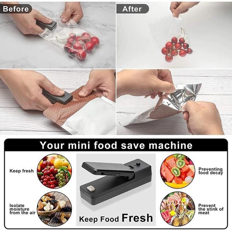 Portable Mini Heat Sealing Machine USB Rechargeable Food Sealer Plastic Bag - Pink