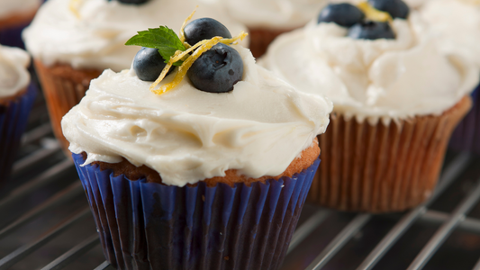 Fluffy Lemon & Blueberry Cupcakes with Lemon Frosting