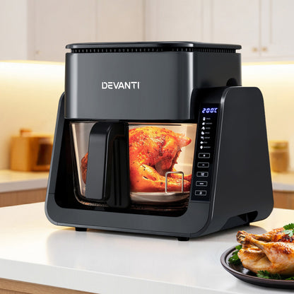 Devanti 2-IN-1 Air Fryer 5.5L Dual Zone Fryers Electric Cooker with Top BBQ Grill & Bot