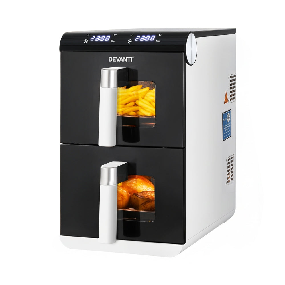 Devanti 11L Dual Zone Air Fryer – Twin 5.5L Baskets | White & Black