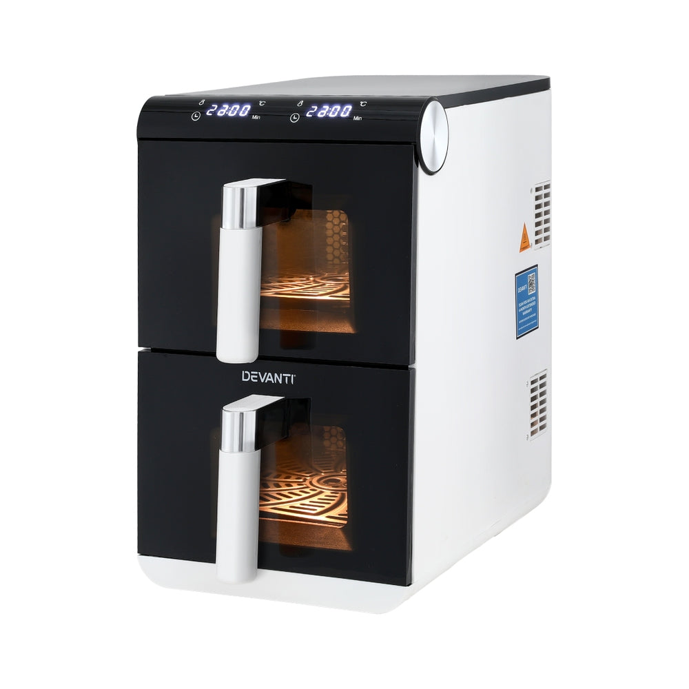 Devanti 11L Dual Zone Air Fryer – Twin 5.5L Baskets | White & Black
