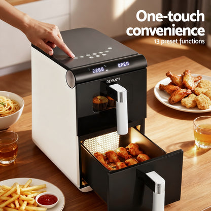 Devanti 11L Dual Zone Air Fryer – Twin 5.5L Baskets | White & Black