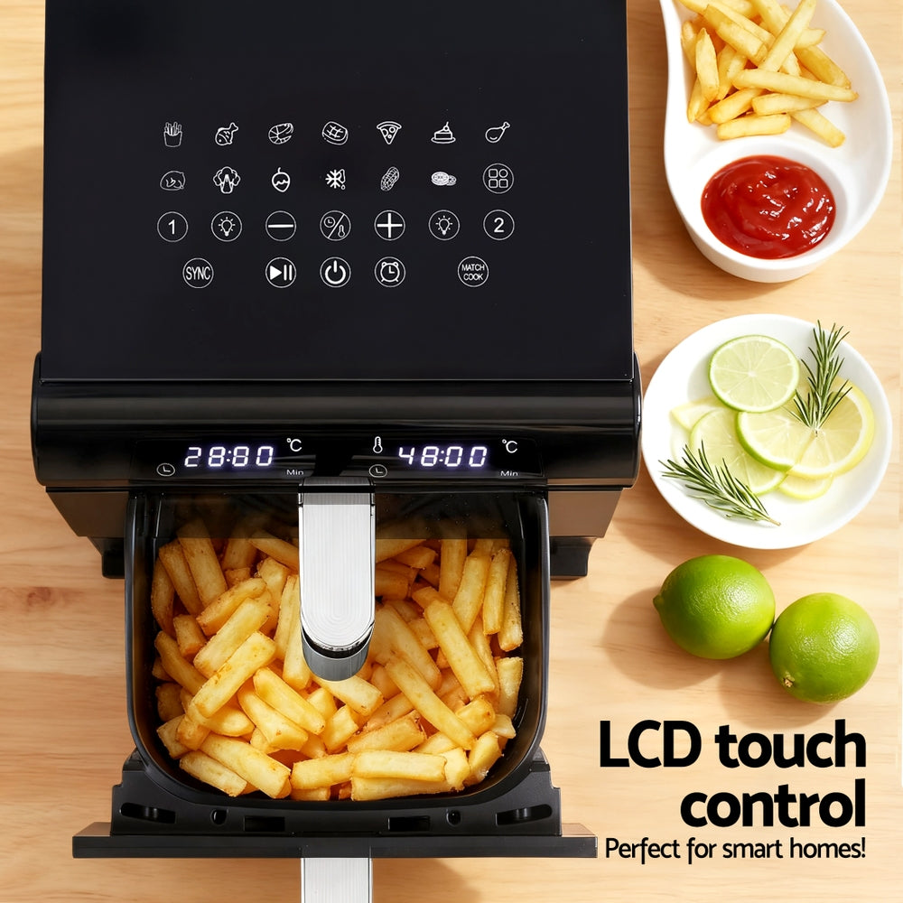 Devanti 11L Dual Zone Air Fryer – Twin 5.5L Baskets | White & Black
