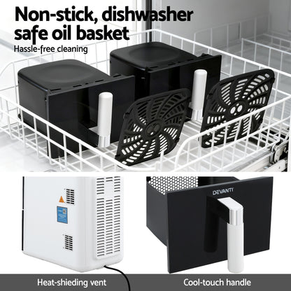 Devanti 11L Dual Zone Air Fryer – Twin 5.5L Baskets | White & Black