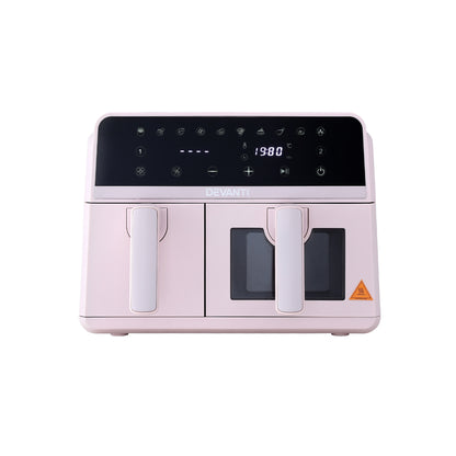Devanti Air Fryer 9L Dual Zone Fryers 2600W Pink