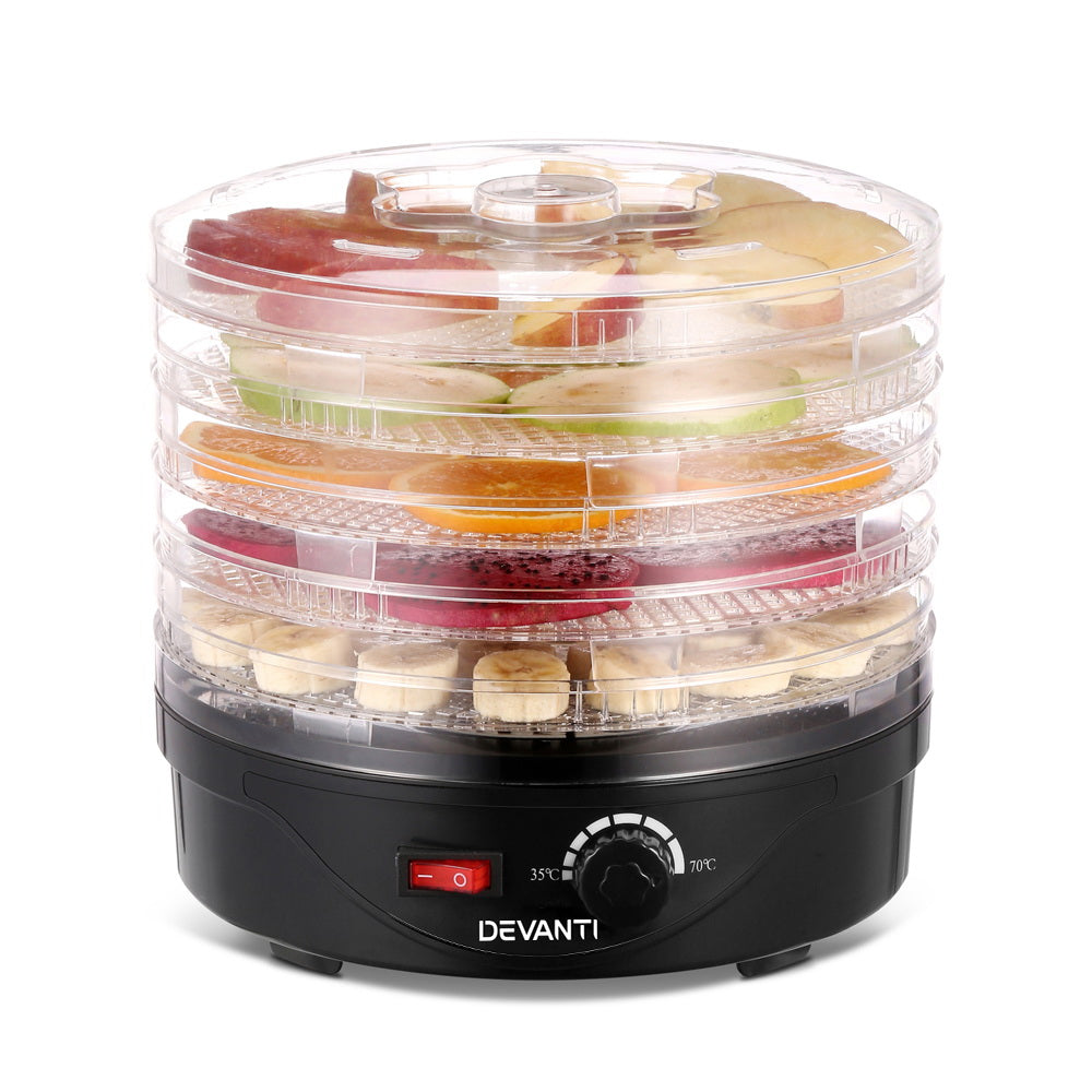 Devanti 5 Trays Food Dehydrator Fruit Dehydrators Pet Beef Jerky Dryer Black