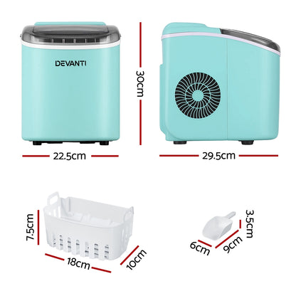 Devanti 12kg Ice Maker Machine w/Self Cleaning Green