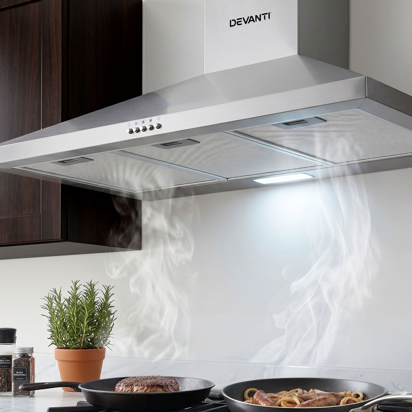 Devanti 900mm Stainless Steel Range Hood | Wall Mount | Silver