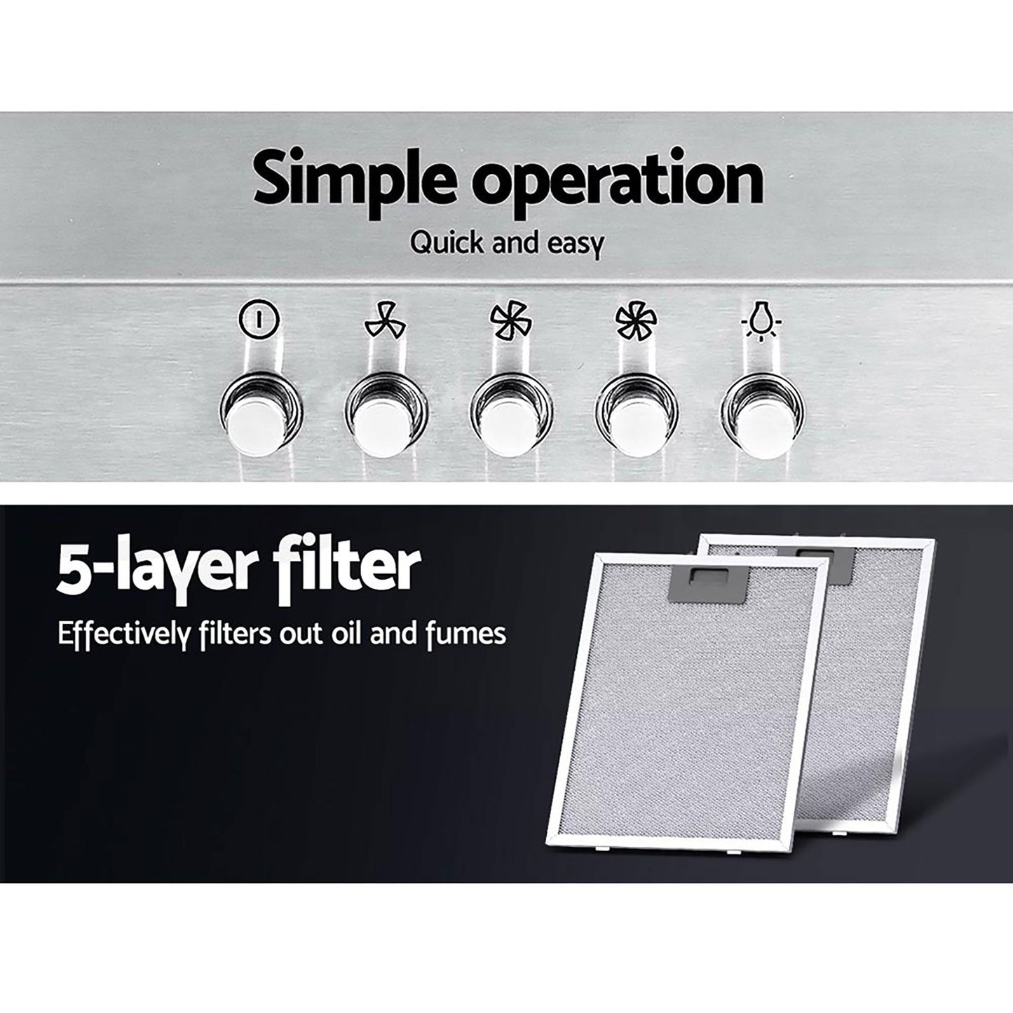 Devanti 900mm Stainless Steel Range Hood | Wall Mount | Silver