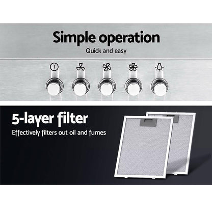 Devanti 900mm Stainless Steel Range Hood | Wall Mount | Silver