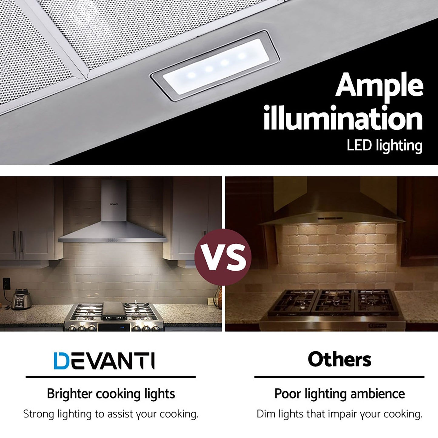 Devanti 900mm Stainless Steel Range Hood | Wall Mount | Silver