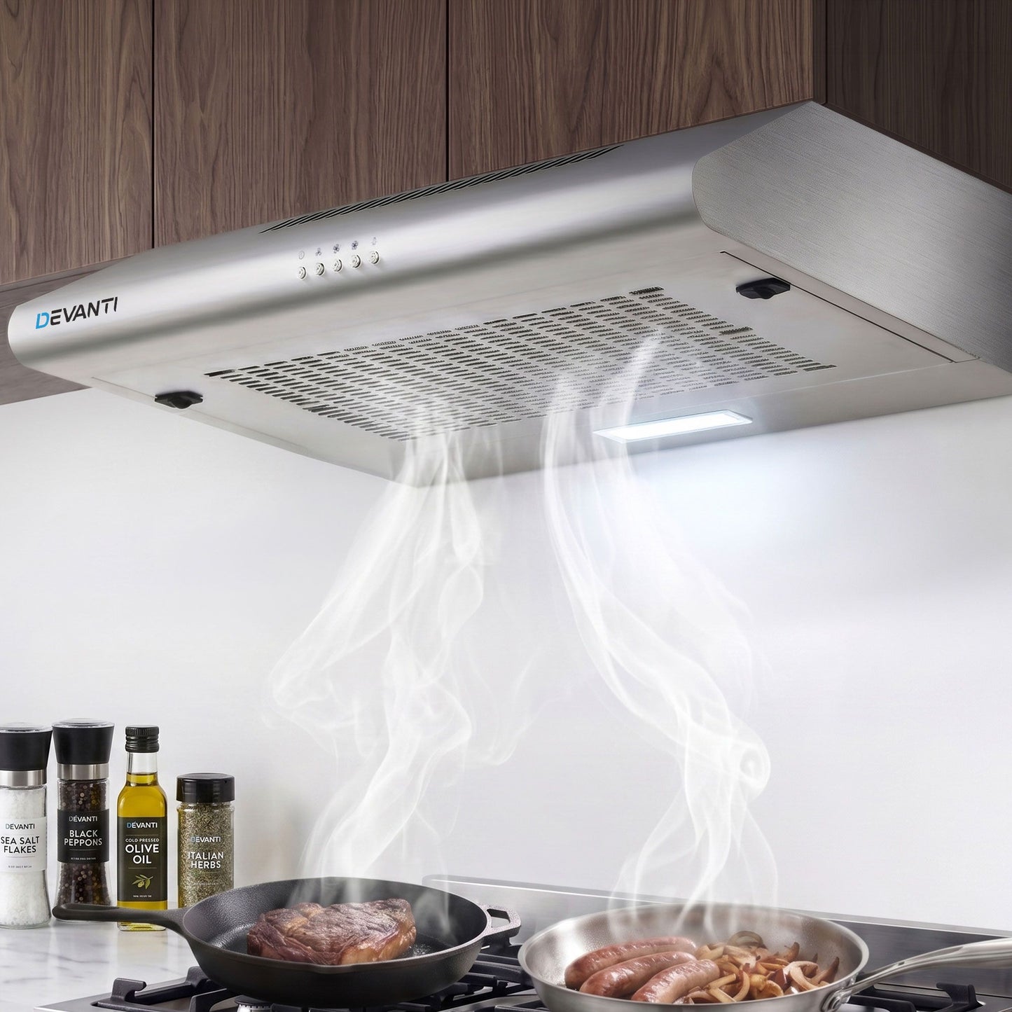 Devanti 600mm Stainless Steel Range Hood | Fixed | Ducted & Recirculating | Silver