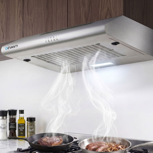 Devanti 600mm Stainless Steel Range Hood | Fixed | Ducted & Recirculating | Silver