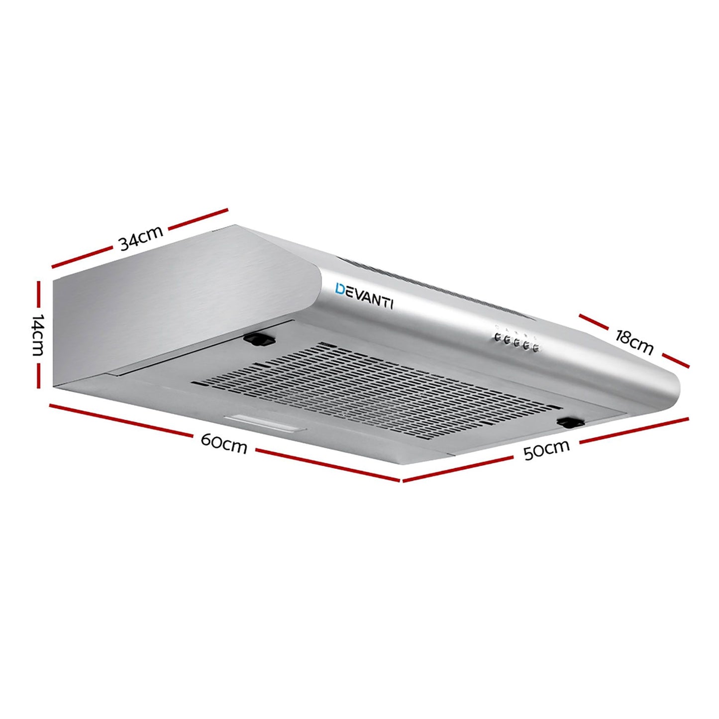 Devanti 600mm Stainless Steel Range Hood | Fixed | Ducted & Recirculating | Silver
