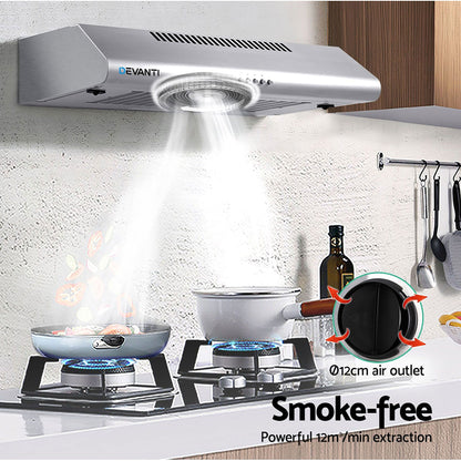 Devanti 600mm Stainless Steel Range Hood | Fixed | Ducted & Recirculating | Silver
