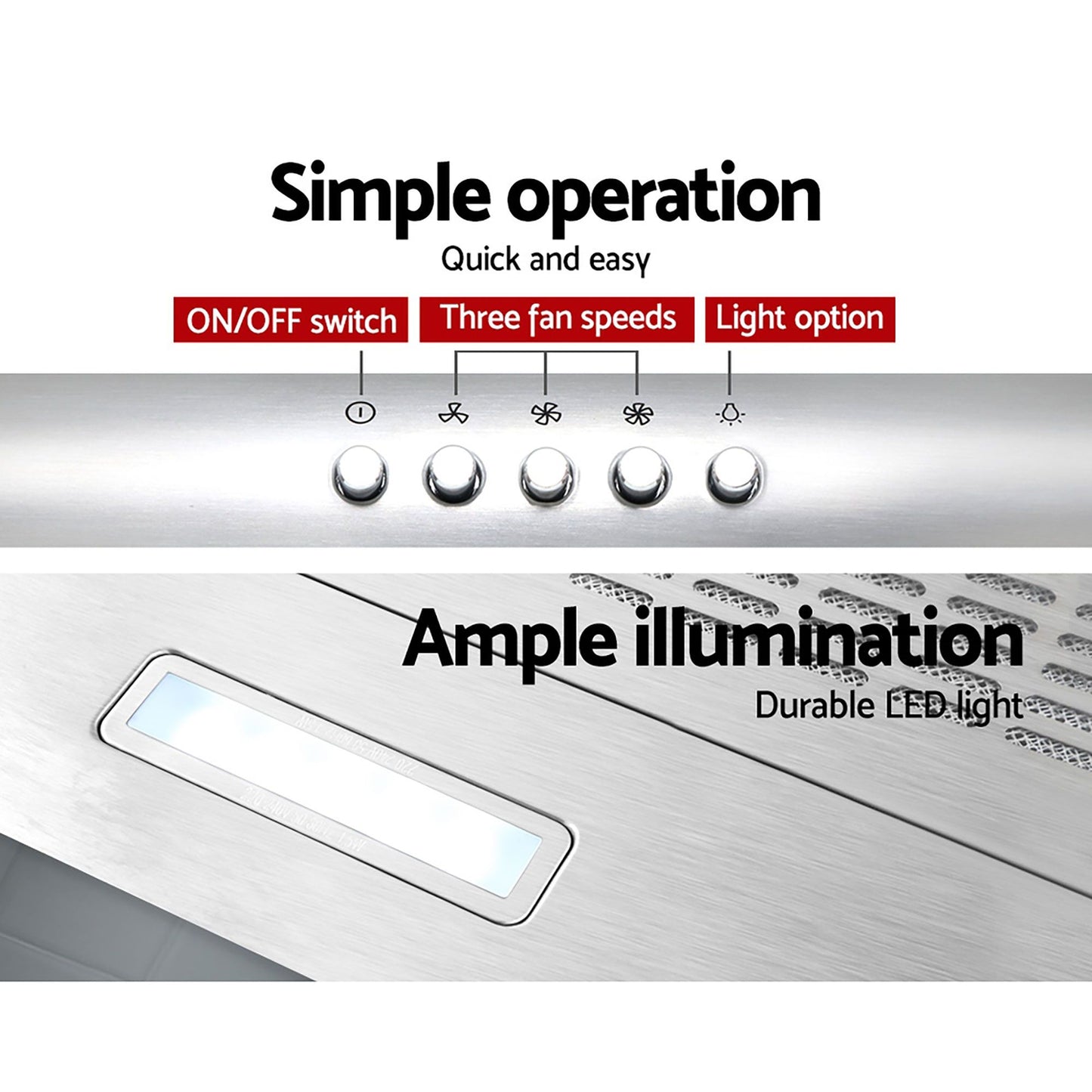 Devanti 600mm Stainless Steel Range Hood | Fixed | Ducted & Recirculating | Silver