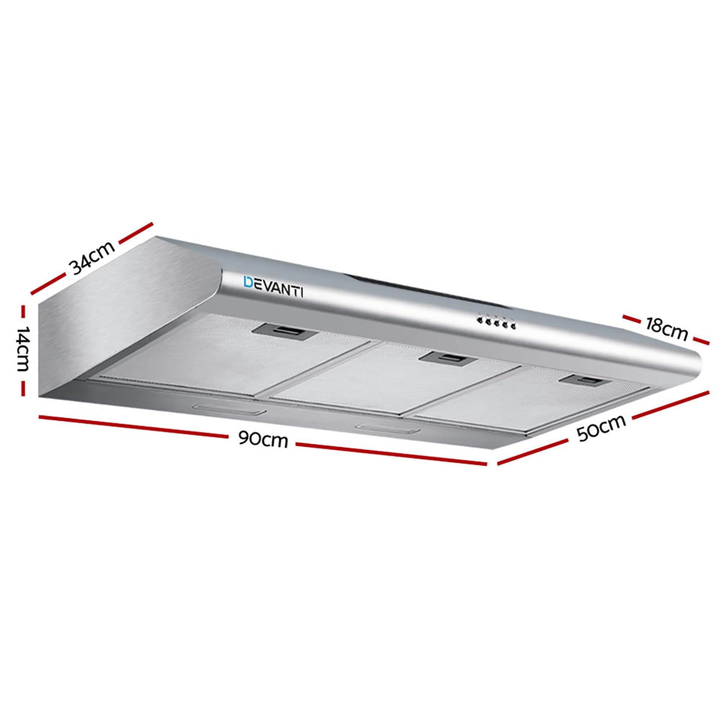 Devanti 900mm Stainless Steel Range Hood | Ducted & Recirculating