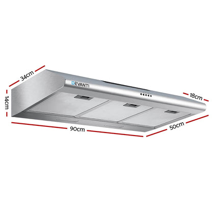Devanti 900mm Stainless Steel Range Hood | Ducted & Recirculating