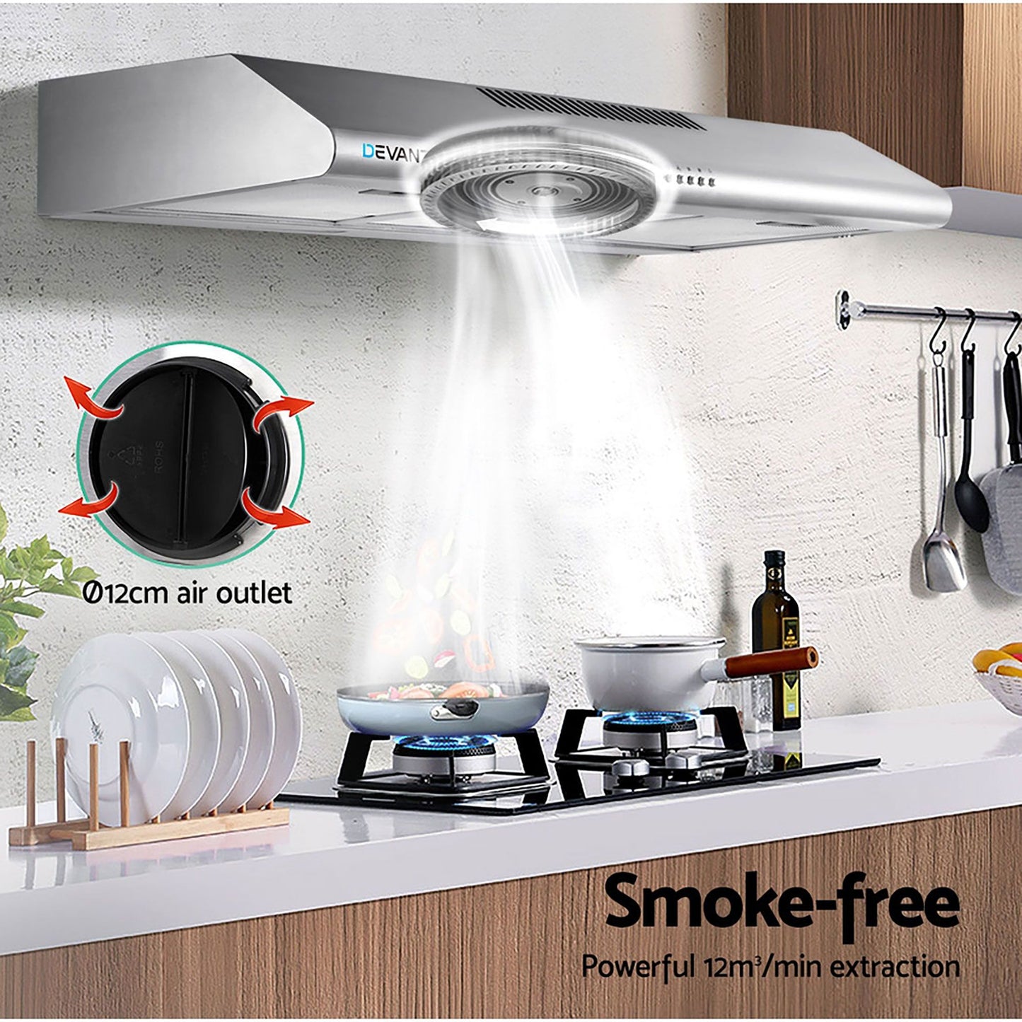 Devanti 900mm Stainless Steel Range Hood | Ducted & Recirculating