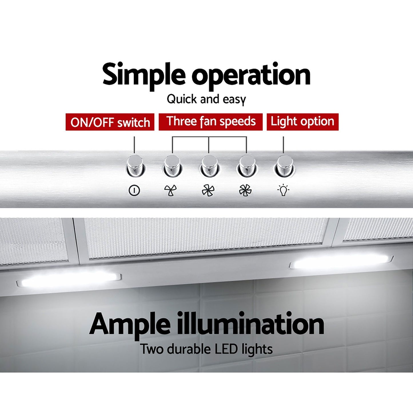 Devanti 900mm Stainless Steel Range Hood | Ducted & Recirculating