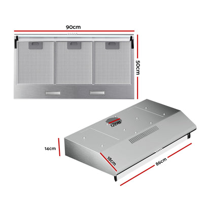 Devanti 900mm Range Hood 90cm Rangehood Stainless Steel