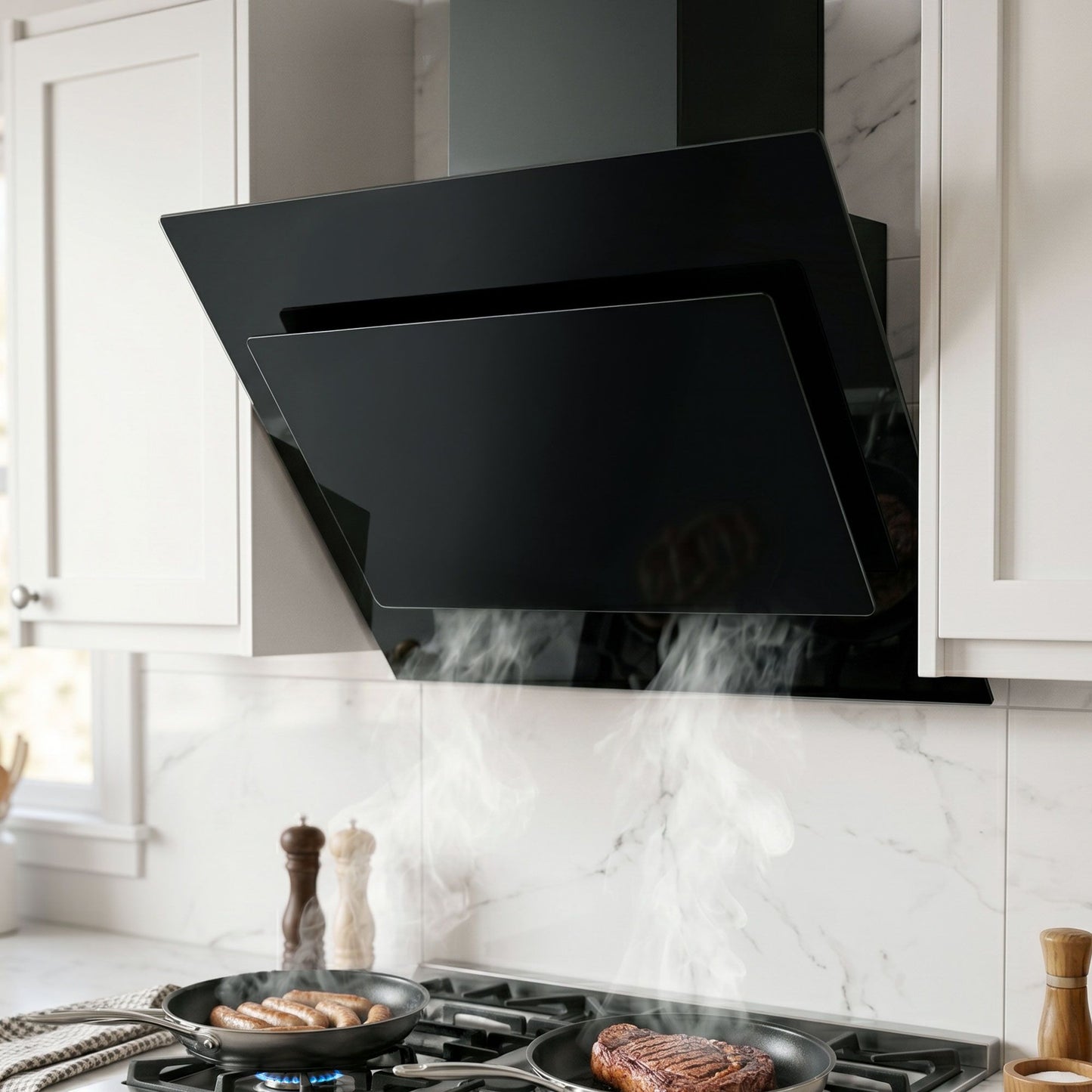Devanti 900mm Range Hood 90cm Rangehood Glass Black