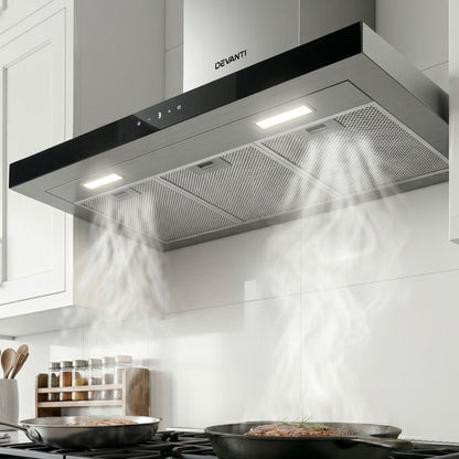 Devanti 900mm T-Shape Range Hood | Black Tempered Glass | Touch Control