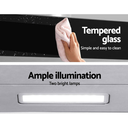 Devanti 900mm T-Shape Range Hood | Black Tempered Glass | Touch Control