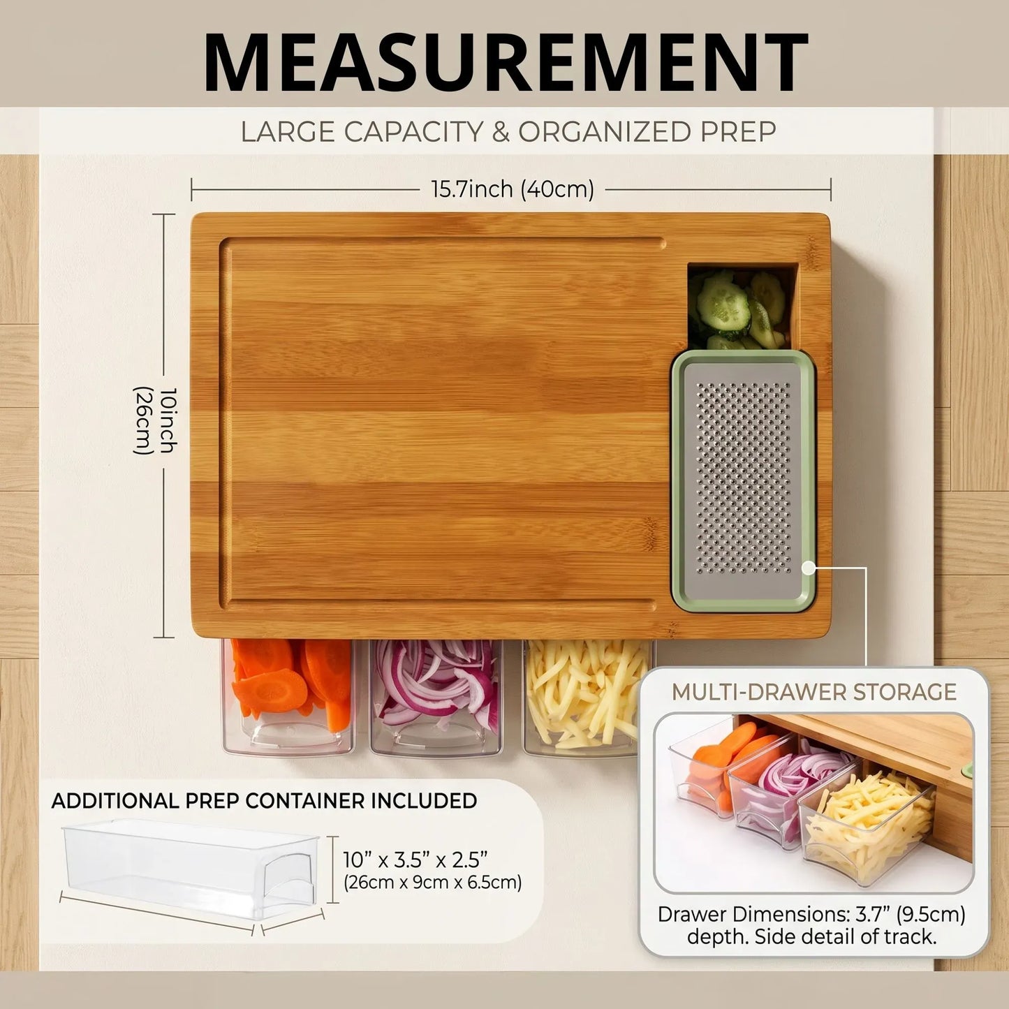 Bamboo Cutting Board with 4 Containers & Phone Holder | Large Kitchen Chopping Board