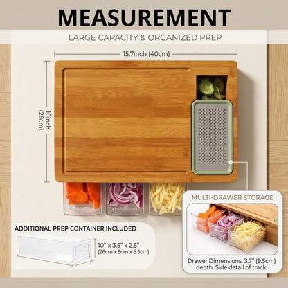 Bamboo Cutting Board with 4 Containers & Phone Holder | Large Kitchen Chopping Board