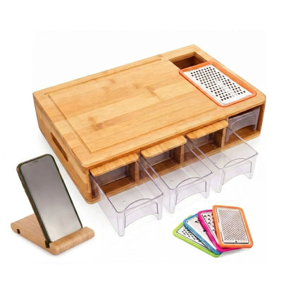 Bamboo Cutting Board with 4 Containers & Phone Holder | Large Kitchen Chopping Board