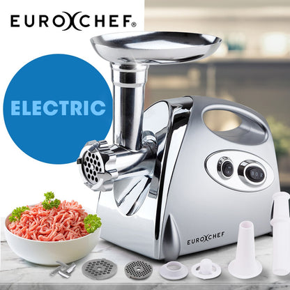 EUROCHEF Electric Meat Grinder, Stainless Steel Mincer Sausage Filler Kibbe Maker, Silver