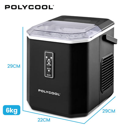 POLYCOOL Portable Ice Maker Machine, Automatic, 12kg/day,  Auto Clean, with Scoop and Removable Basket, Black