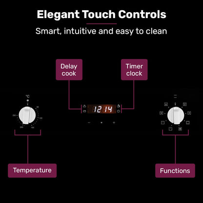 EuroChef 60cm Stainless Built-in 70L Grill 8 Function Fan Forced Electric Wall Oven