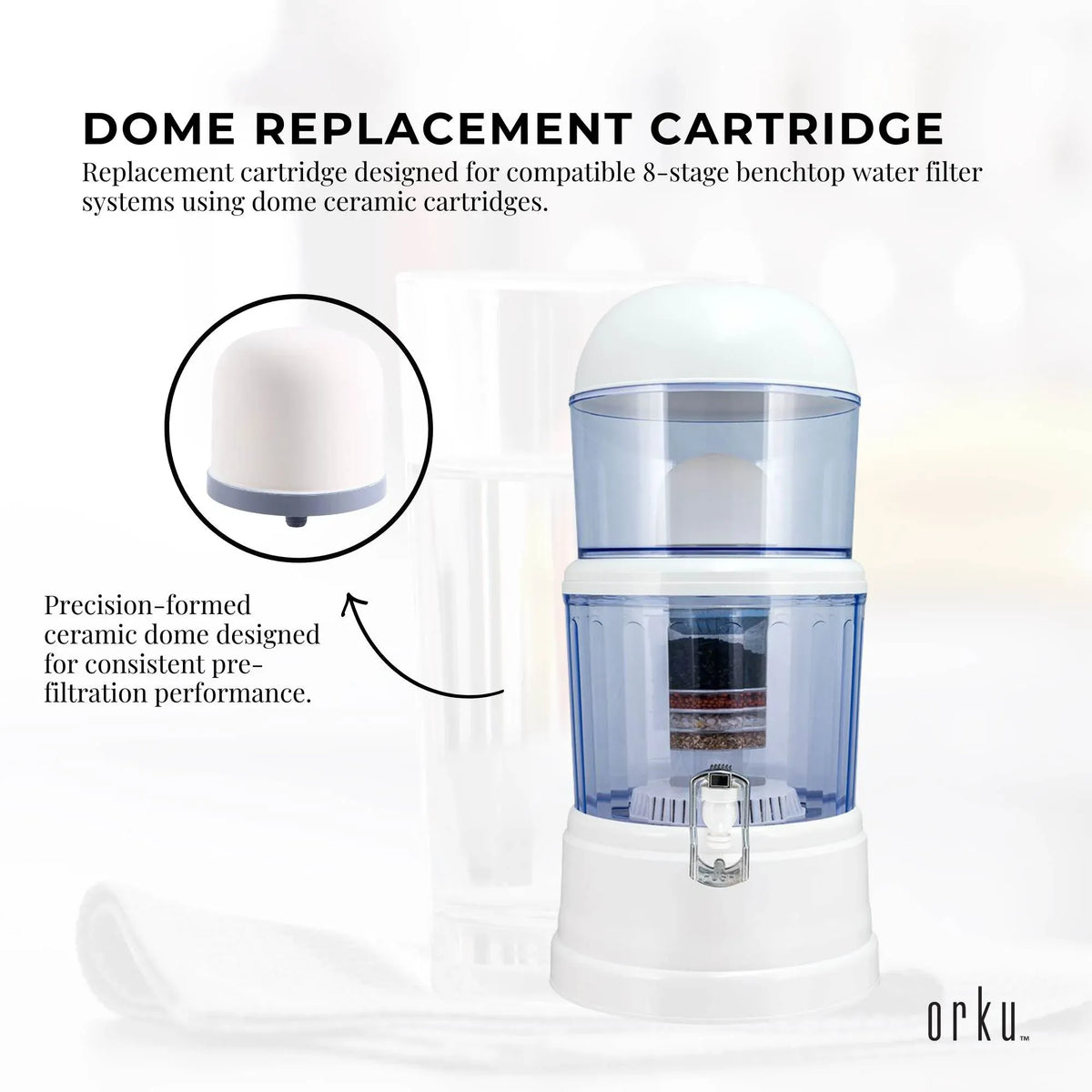 Orku Ceramic Dome Filter Cartridge Replacement for 8-Stage Benchtop Systems