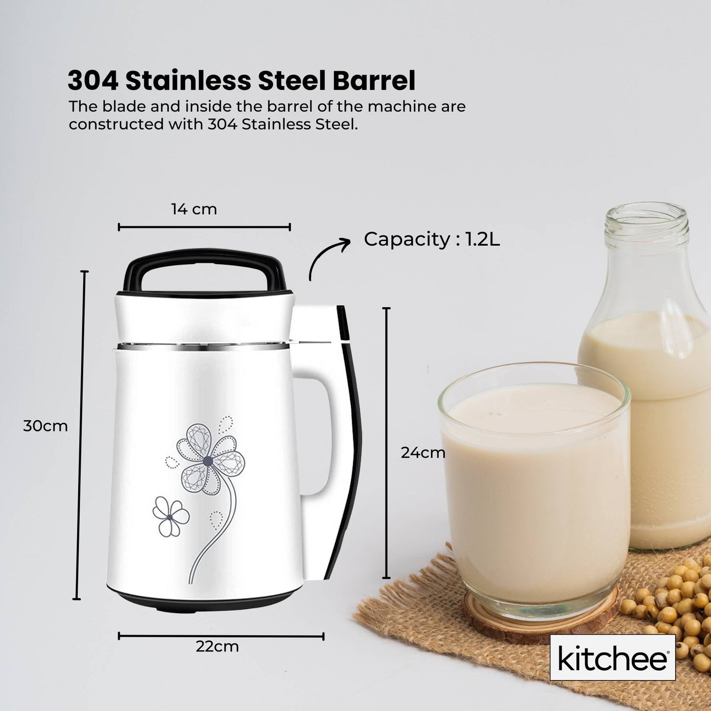 Kitchee 1.2L Electric Soy Bean Milk Maker Machine - Automatic Almond Nut Blender