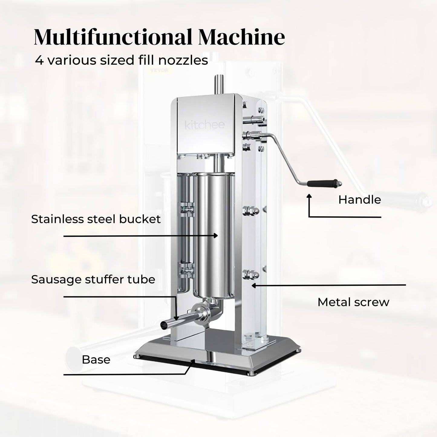 3L Manual Vertical Sausage Filler - Stainless Stuffer Meat Press Machine