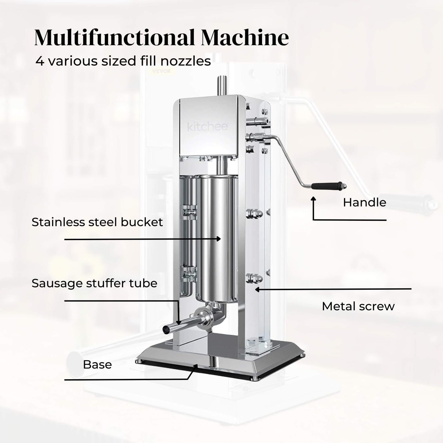 5L Manual Vertical Sausage Filler - Stainless Stuffer Meat Press Machine