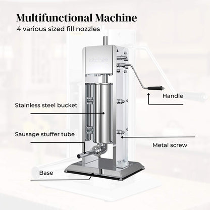 5L Manual Vertical Sausage Filler - Stainless Stuffer Meat Press Machine