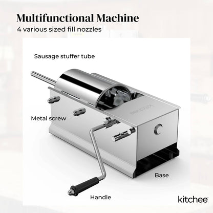 7L Manual Horizontal Sausage Filler - Stainless Stuffer Meat Press Machine