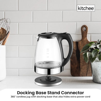 Kitchee 1.7L Glass Electric Kettle LED Light Cordless 360 Water Boiling Jug