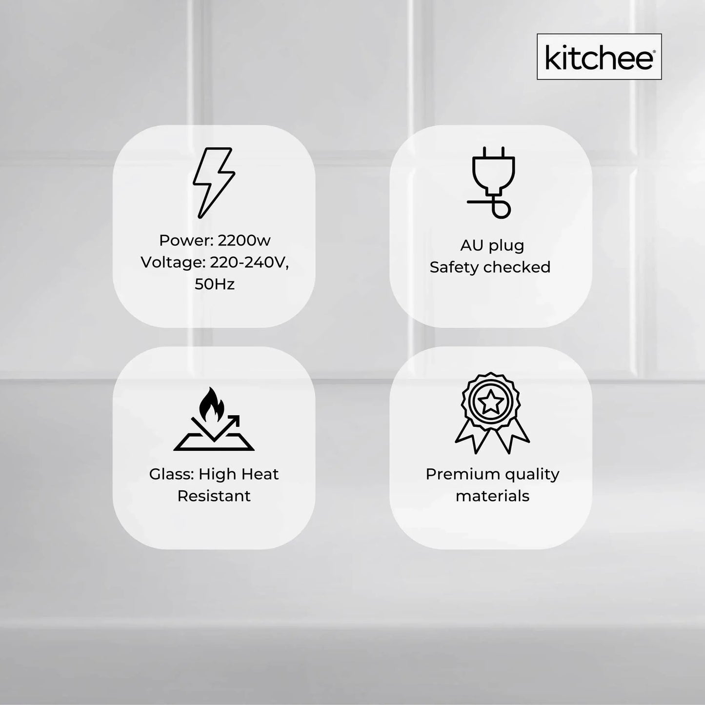 Kitchee 1.7L Glass Electric Kettle LED Light Cordless 360 Water Boiling Jug