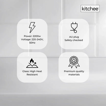 Kitchee 1.7L Glass Electric Kettle LED Light Cordless 360 Water Boiling Jug