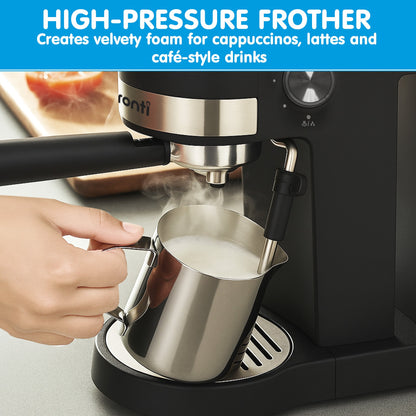 Pronti Breakfast Set with Rose Gold Kettle & Toaster with 1.2L Espresso Machine - Black