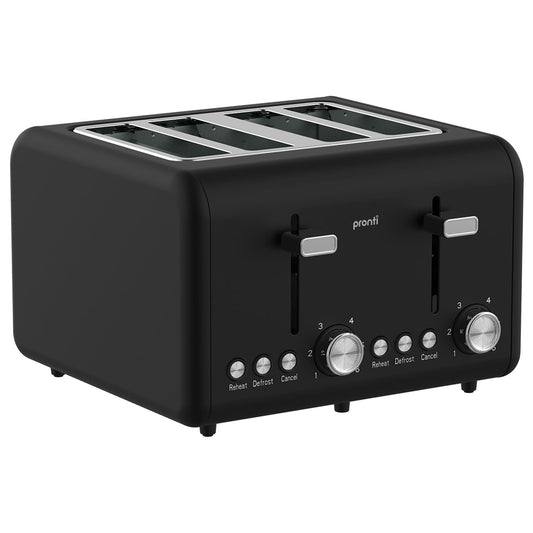 Pronti Silver Noir Collection 4 Slice Toaster with Dual Controls