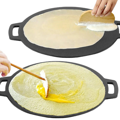 40cm Seasoned Cast Iron Induction Crepes Pan Baking Pancake Tool Pizza Bakeware