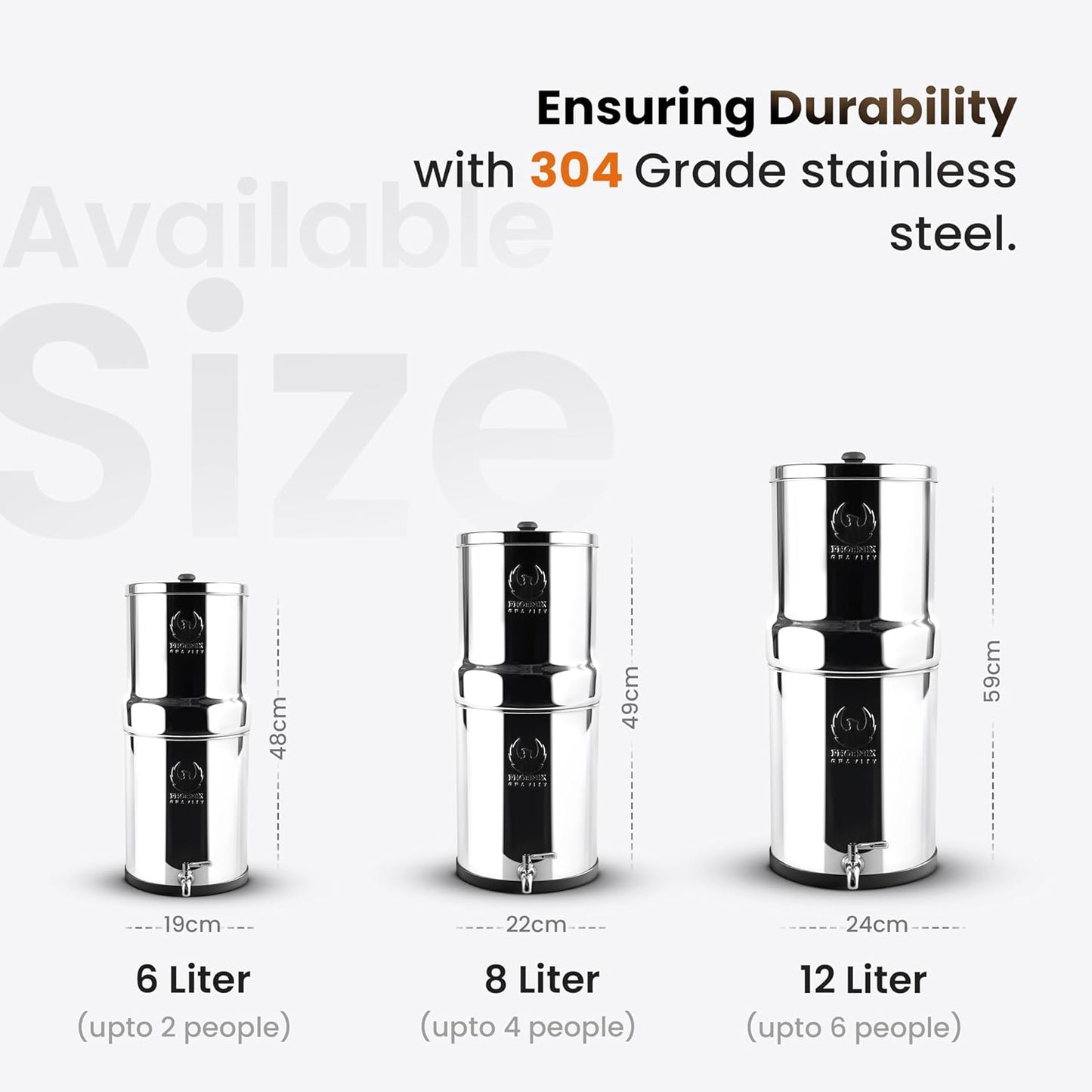 Phoenix Stainless Steel 6L with Fluoride & Smart Carbon Filter - Stainless Steel Stand