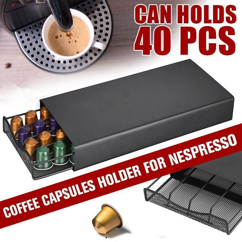 Coffee Pod Holder Drawer for Nespresso - 40 Capsules Storage Rack Stand