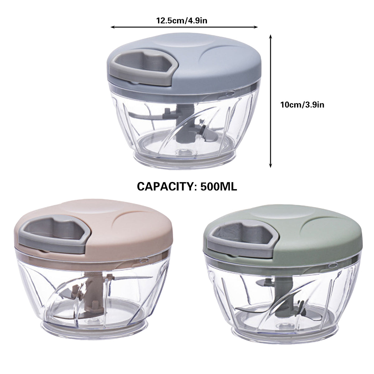 500ml Manual Meat Mincer Garlic Chopper Rotate Garlic Press Crusher Vegetable - Blue