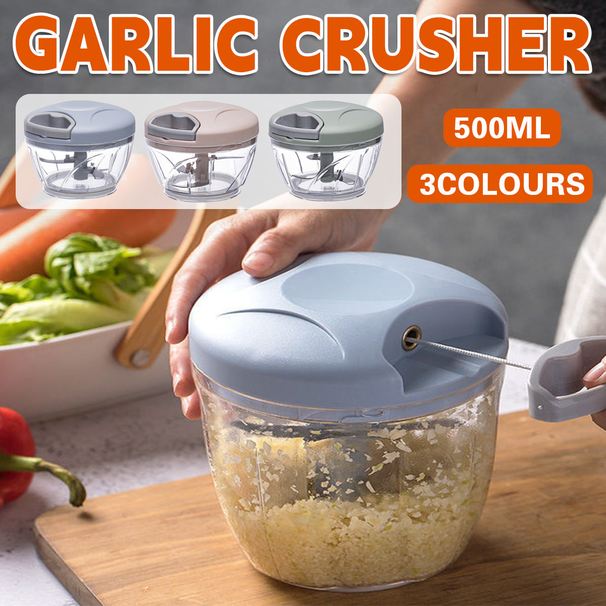 500ml Manual Meat Mincer Garlic Chopper Rotate Garlic Press Crusher Vegetable - Green